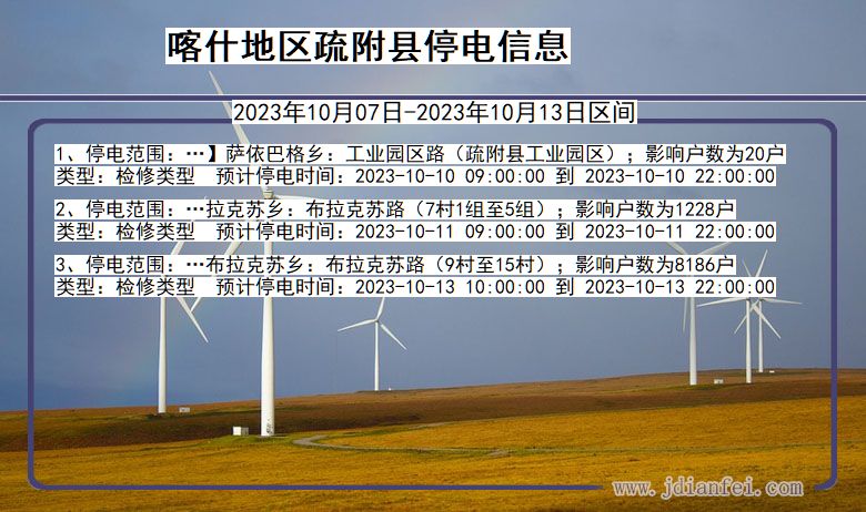 新疆维吾尔自治区喀什地区疏附停电通知