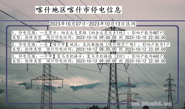 喀什地区喀什停电通知 新疆维吾尔自治区喀什地区喀什停电通知