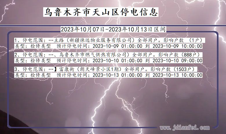 新疆维吾尔自治区乌鲁木齐天山停电通知