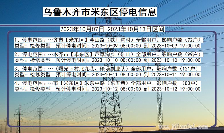 新疆维吾尔自治区乌鲁木齐米东停电通知