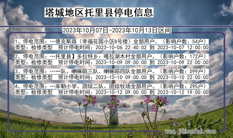 新疆维吾尔自治区塔城地区托里停电通知