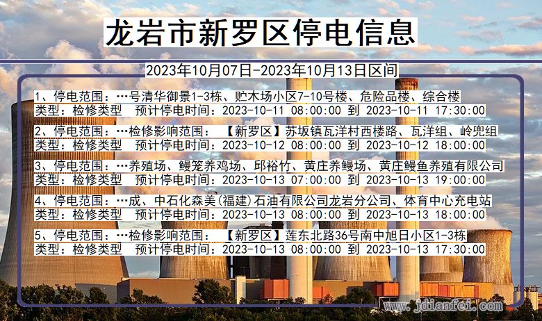 福建省龙岩新罗停电通知