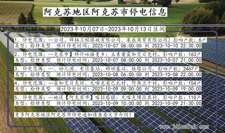 新疆维吾尔自治区阿克苏地区阿克苏停电通知