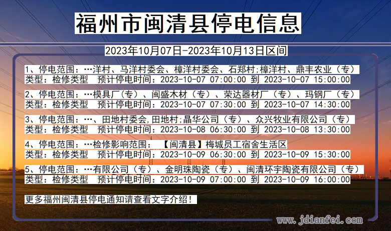 福州闽清停电通知 福建省福州闽清停电通知