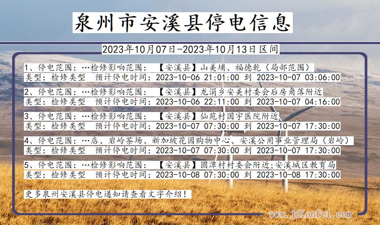 福建省泉州安溪停电通知