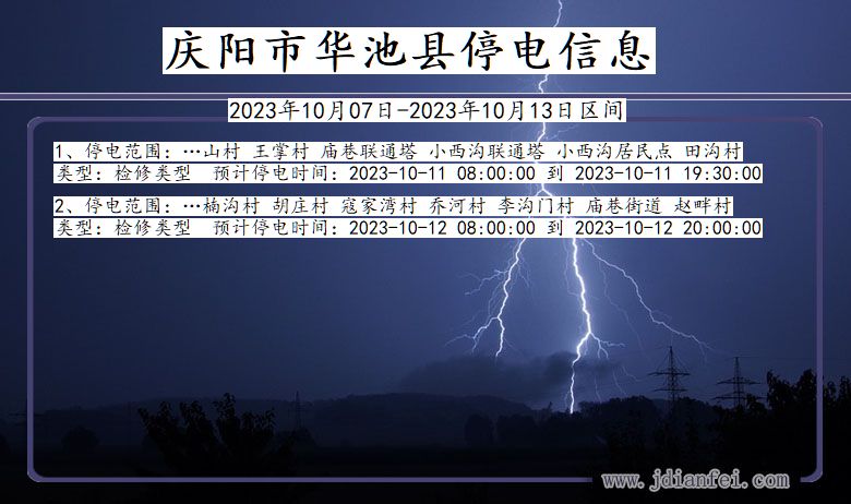 甘肃省庆阳华池停电通知