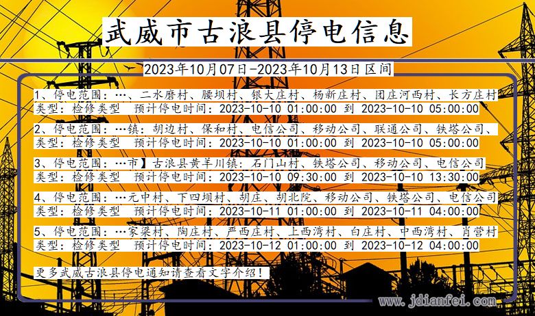 甘肃省武威古浪停电通知