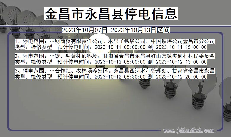 甘肃省金昌永昌停电通知