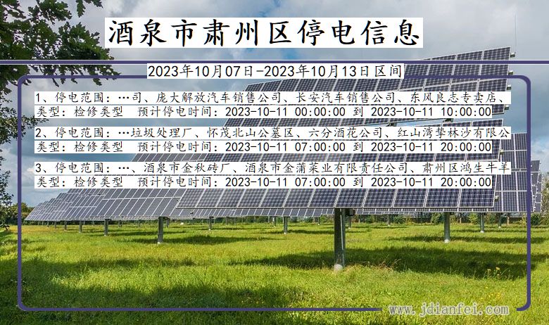 甘肃省酒泉肃州停电通知