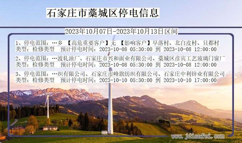 石家庄藁城停电通知 河北省石家庄藁城停电通知