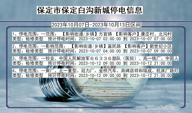 河北省保定保定白沟新城停电通知