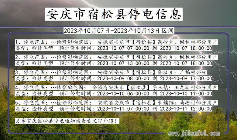 安徽省安庆宿松停电通知