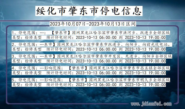 黑龙江省绥化肇东停电通知