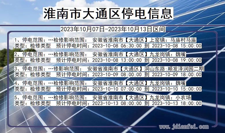 安徽省淮南大通停电通知