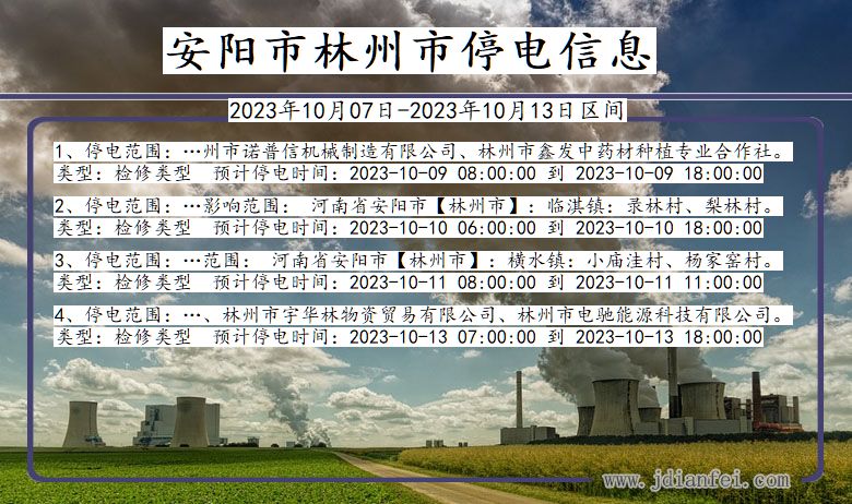 河南省安阳林州停电通知