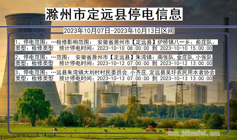 安徽省滁州定远停电通知