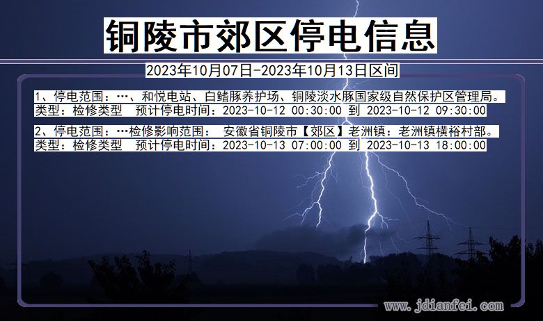 安徽省铜陵郊区停电通知