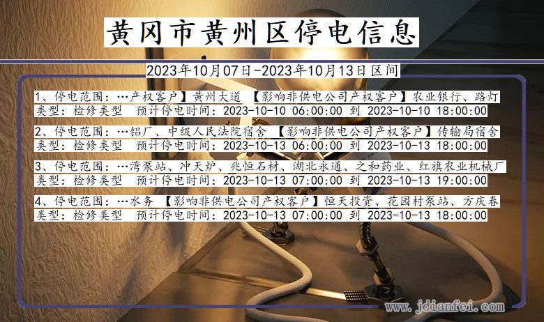 湖北省黄冈黄州停电通知