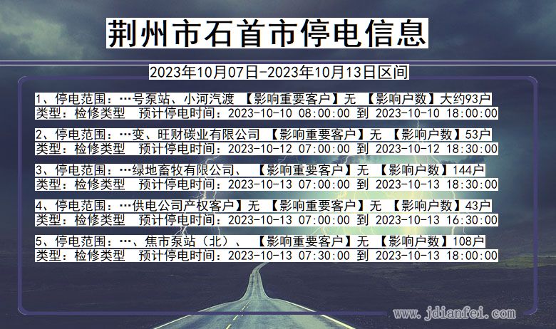 湖北省荆州石首停电通知