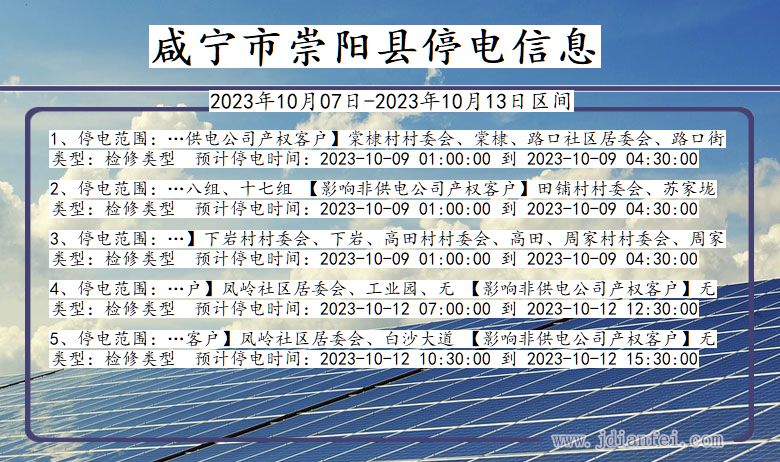 湖北省咸宁崇阳停电通知