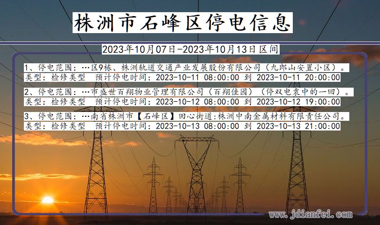 湖南省株洲石峰停电通知