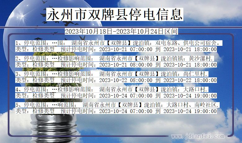 湖南省永州双牌停电通知