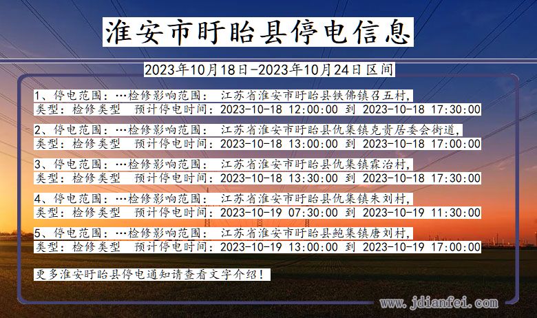 江苏省淮安盱眙停电通知