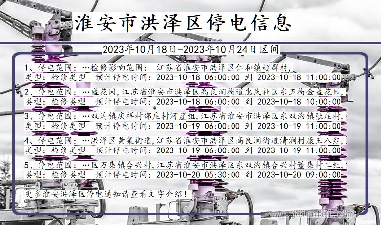 淮安洪泽停电通知 江苏省淮安洪泽停电通知
