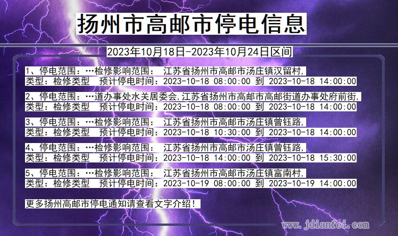 江苏省扬州高邮停电通知