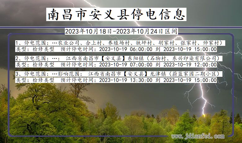 江西省南昌安义停电通知