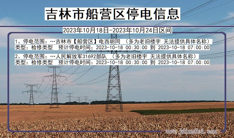 吉林省吉林船营停电通知