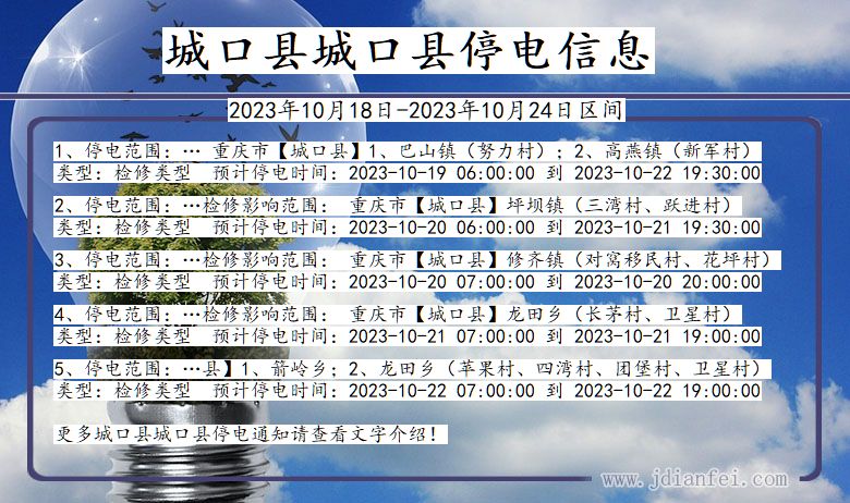 重庆市城口县城口停电通知