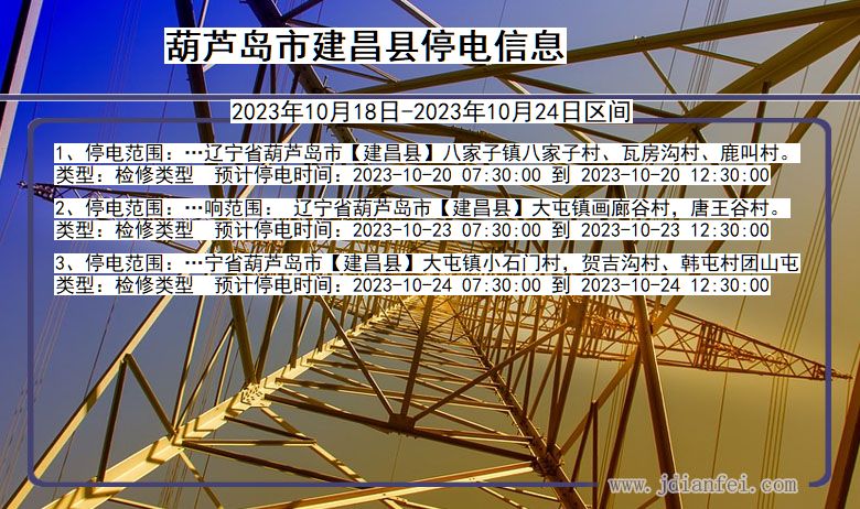 辽宁省葫芦岛建昌停电通知