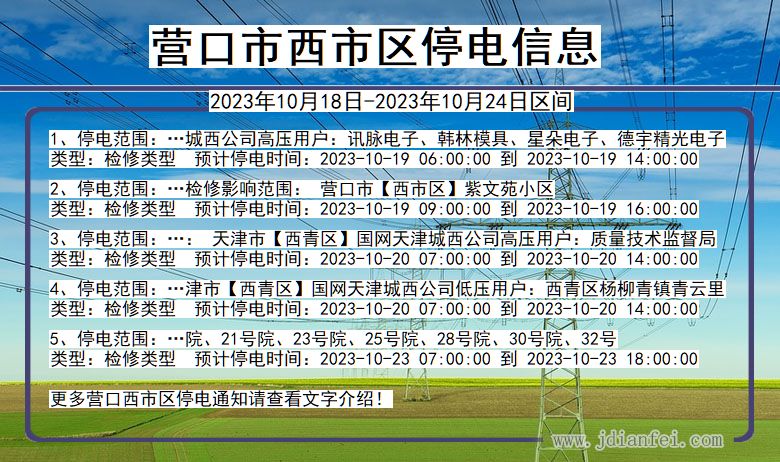 辽宁省营口西停电通知