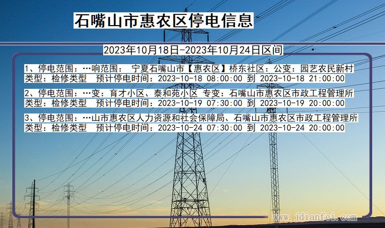 宁夏回族自治区石嘴山惠农停电通知