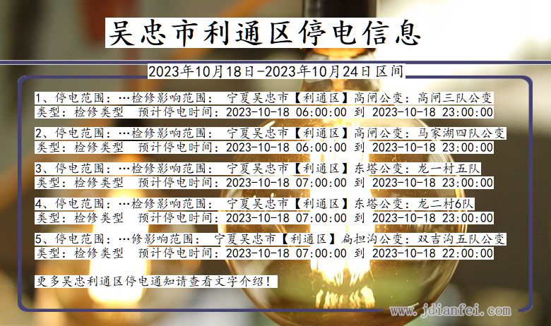 宁夏回族自治区吴忠利通停电通知