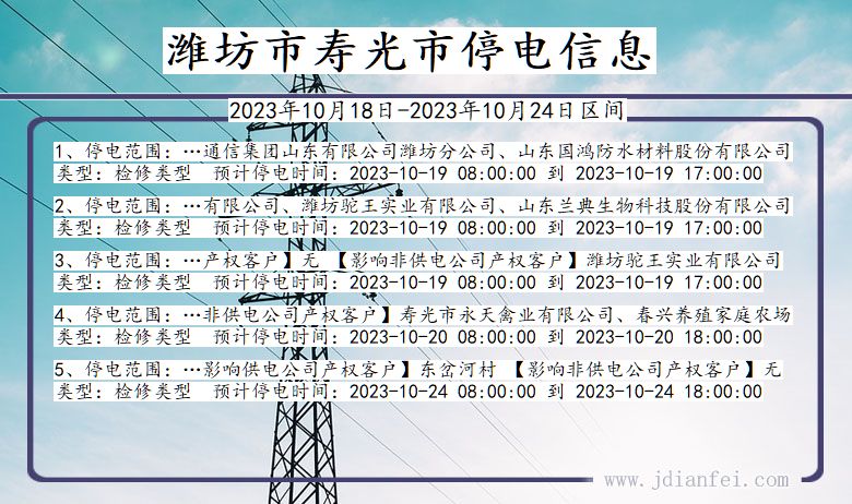 山东省潍坊寿光停电通知