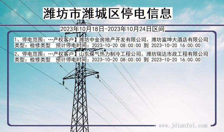 山东省潍坊潍城停电通知