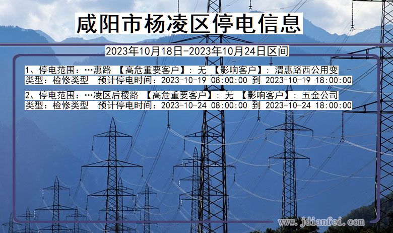 陕西省咸阳杨凌停电通知