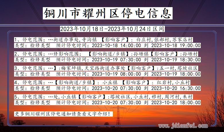 陕西省铜川耀州停电通知