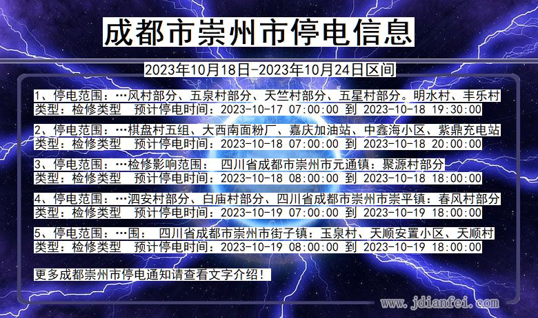 四川省成都崇州停电通知