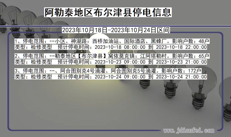 新疆维吾尔自治区阿勒泰地区布尔津停电通知