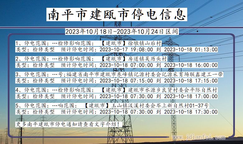 福建省南平建瓯停电通知