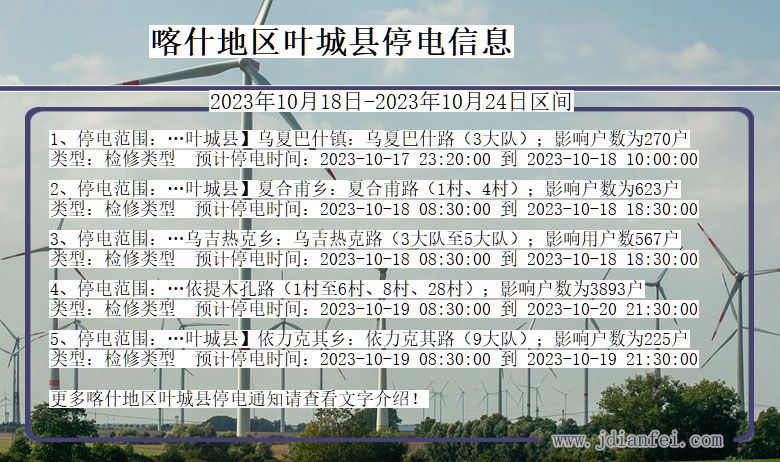 新疆维吾尔自治区喀什地区叶城停电通知