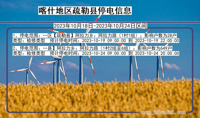 新疆维吾尔自治区喀什地区疏勒停电通知