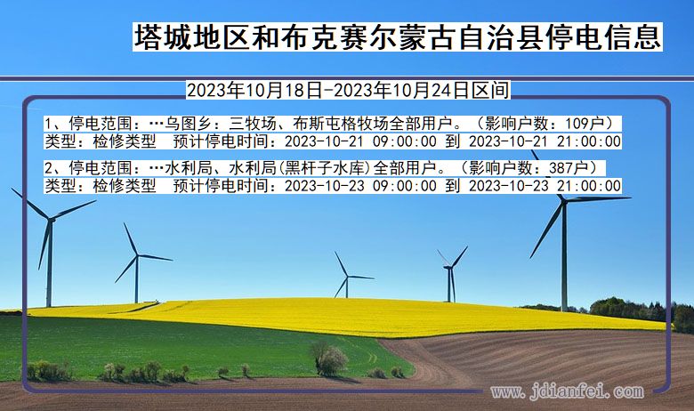 新疆维吾尔自治区塔城地区和布克赛尔蒙古自治停电通知