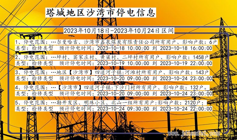 新疆维吾尔自治区塔城地区沙湾停电通知