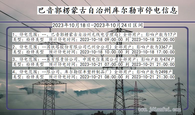 新疆维吾尔自治区巴音郭楞蒙古自治州库尔勒停电通知