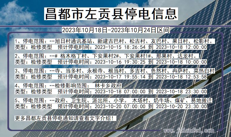 西藏自治区昌都左贡停电通知