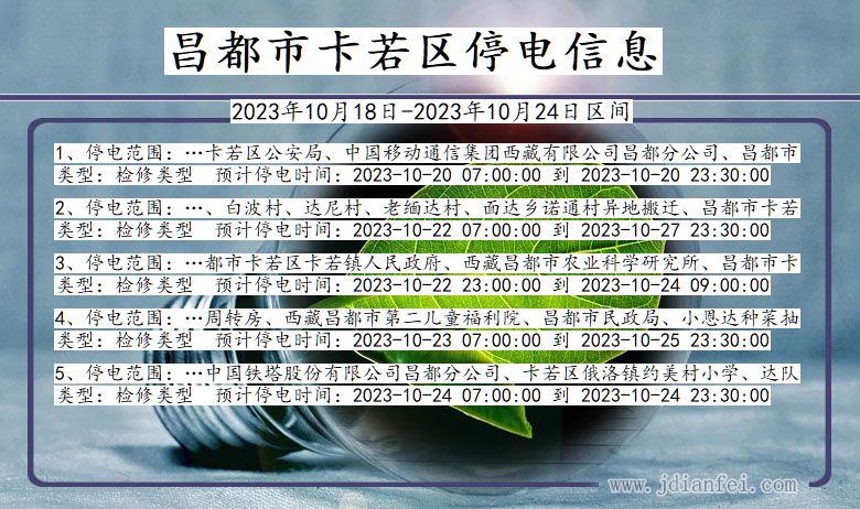昌都卡若停电通知 西藏自治区昌都卡若停电通知